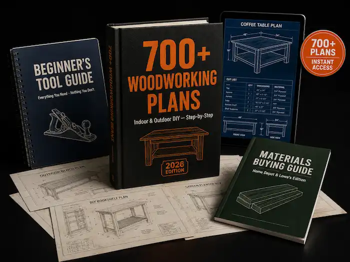 700+ Woodworking Plans 2026 Edition with Beginner's Tool Guide, Materials Buying Guide, and printable project blueprints